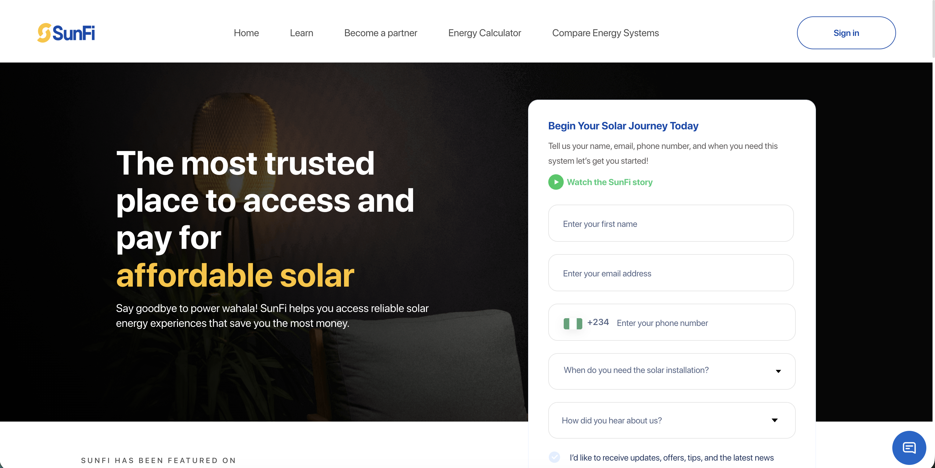 image showing sun-fi homepage