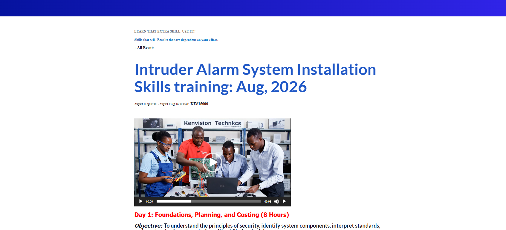 Burglar & Intruder Alarm Installation Skills Training at Kenvision Techniks, Nairobi, August 11, 2026