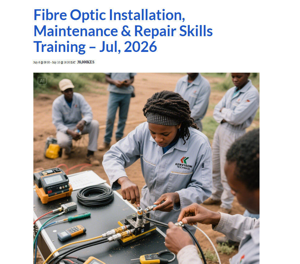 Fibre Optic Installation, Maintenance & Repair Skills Training at Kenvision Techniks Talent Centre, Nairobi, July 6, 2026