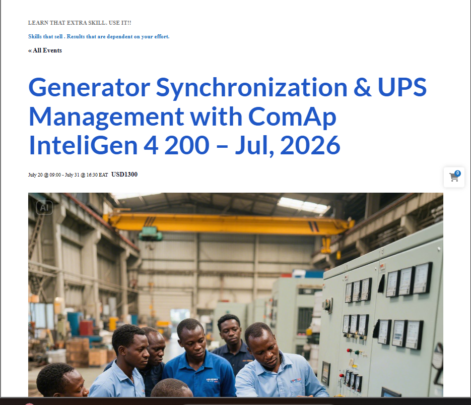 Generator Synchronization & UPS Management Skills Training at Kenvision Techniks Talent Centre, Nairobi, July 20, 2026