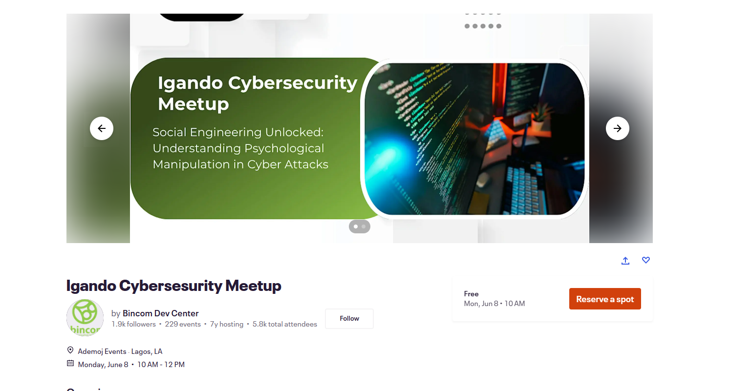 Igando Cybersesurity Meetup at Ademoj Events, Lagos, June 8, 2026
